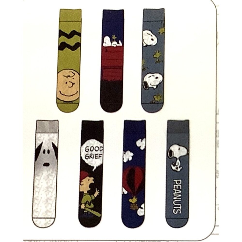 Mens Peanuts 7 Days Of Cozy Snoopy & Friends Themed Crew Socks Shoe Size 6-12